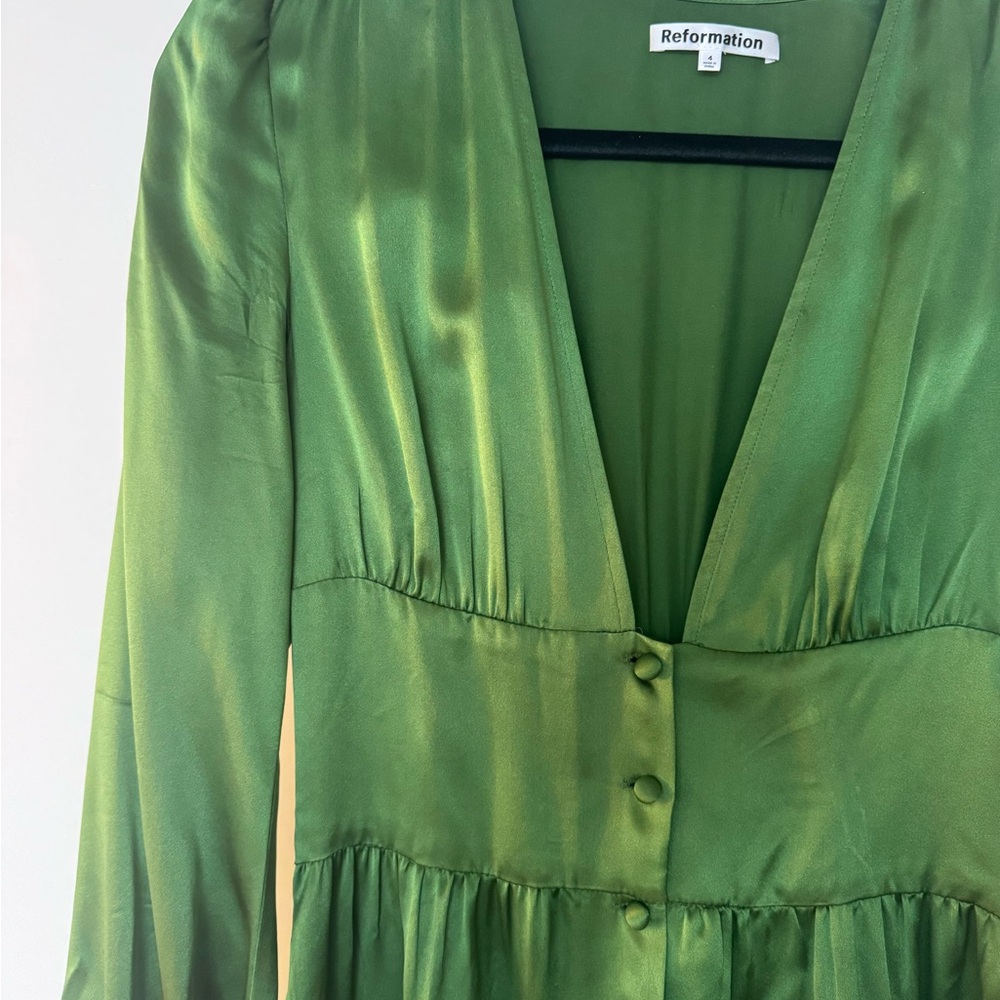 Reformation Deep Green Long Sleeve Dress - Picture 4 of 7